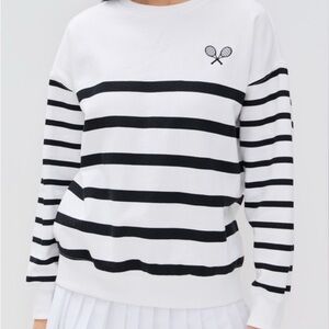 Z Supply Black and White Striped Crew Neck Sweater